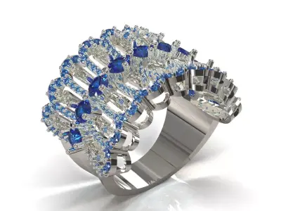Sapphire Diamond Mountain Range Clustering Cocktail Ring jr00276 3D print model