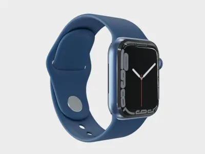Apple Watch 7 - Silver Stainless Steel Case Blue Sport Band Low-poly 3D model
