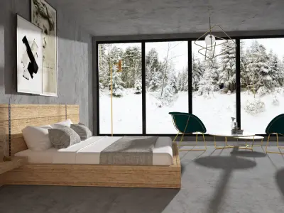 BEDROOM 3D MODEL modern with snowy mountains 3D model