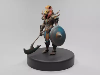 Lion Warrior 3D Model Game-Ready Fantasy Character  Low-poly 3D model