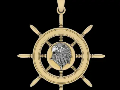 Eagle wheel pendant  silver gold jewelry printable 3D model 3D print model