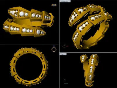 Twisted Serpent Diamond Snake Ring     Gold Designer Jewelry 3D print model