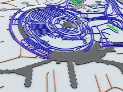 Newark Liberty EWR Airport Roads Buildings and Public Transport 3D model