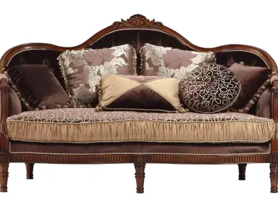 carving designed sofa with pillows  3D model