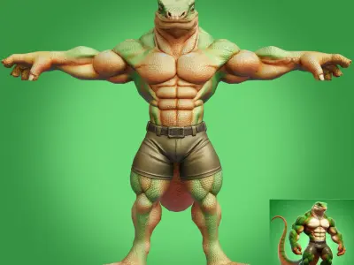 Humanoid Reptile  Low Poly Game Ready 3D Model Low-poly 3D model