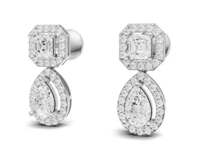 Asscher and Pear Diamond Drop Earrings For Women 3D print model
