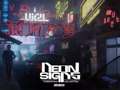 Cyberpunk Advertisement set over 70 Signs Billboards Holograms Low-poly 3D model