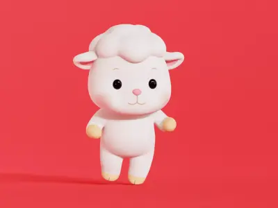 Sheep Cartoon Character Rigged Animated  Chibi Kawaii Low-poly 3D model