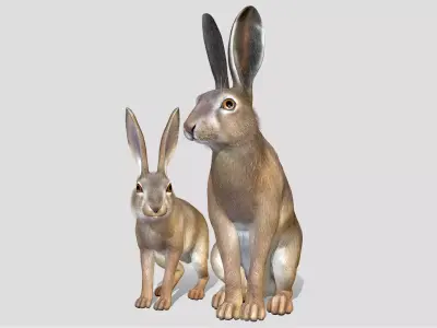 HARE FAMILY Low-poly 3D model
