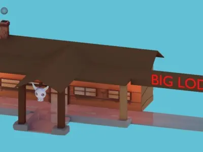 Highway Hotel and Assets Low-poly 3D model