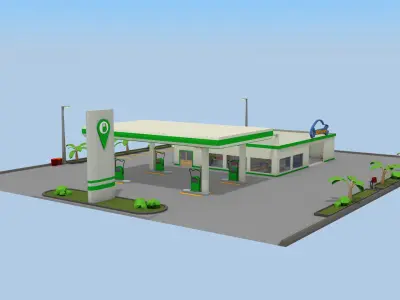 Gas station- Car service Low-poly 3D model