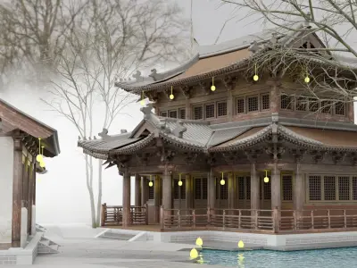 Several old Japanese houses for making movies and games Low-poly 3D model