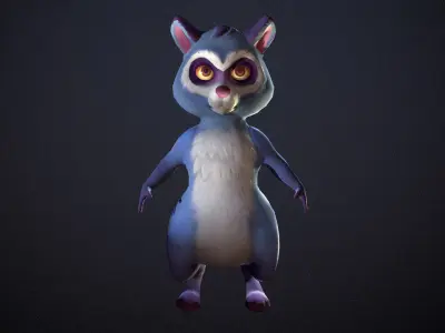 Game-ready raccoon animated Low-poly 3D model