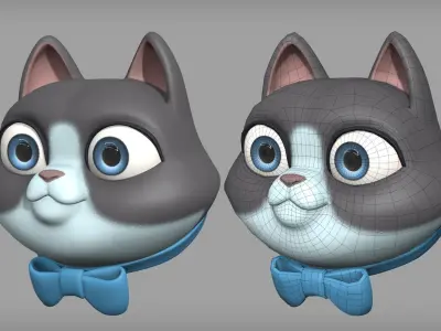 Cartoon cat character base mesh Low-poly 3D model