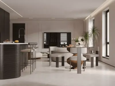 Modern living room dining room interior scenes 429 3D model