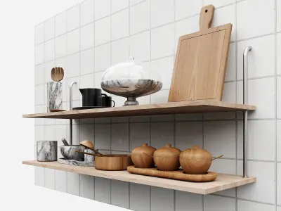 Kitchenware collection in wood and marble 3D model