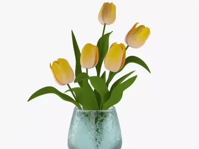 Yellow tulips bouquet in a vase 3D model
