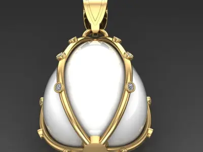 necklace egg pendant with gold and diamonds 3D print model