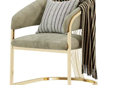 Cantilever Barrel Dining Chair Cream Velvet Upholstery Gold 3D model