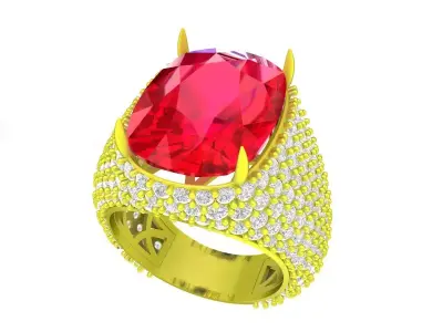 7524 Luxury Korean Style Cushion Diamond Men Ring 3D print model