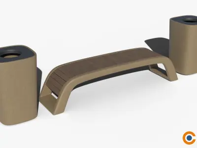 Street bench and urn 3D model