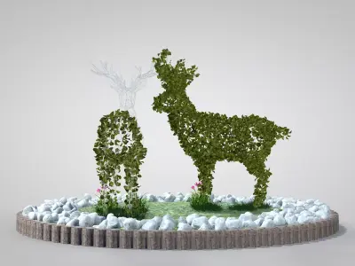Garden With Deer Topiary 3D model