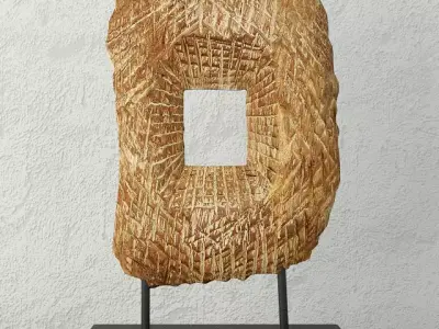 Carved Wood Sculpture on Stand 3D model