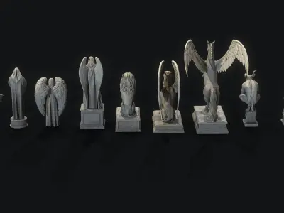 Mystical Statues Collection Low-poly 3D model