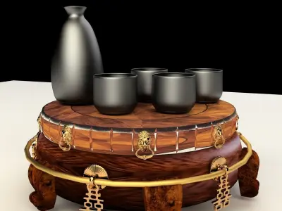 Chinese with display stand  with wine bottle  3D model