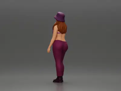 beautiful girl in pants and a hat thinking 3D print model