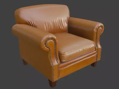 Vintage Brown Leather Armchair 3D model