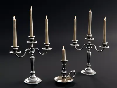 candle holders with candles 3D model