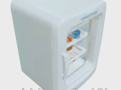 Cartoon Refrigerator with Rounded Edges and Illustrated Contents Low-poly 3D model