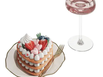 Cakes with champagne glasses 3D model