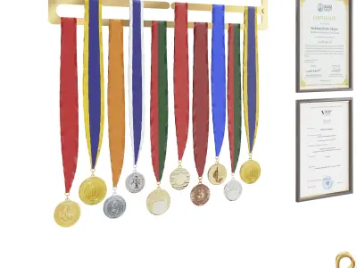 Awards set trophies and medals 3D model