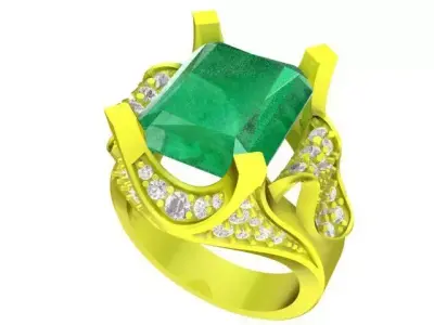 Luxury Emerald Cut Diamond Ring for Women 4824 3D print model