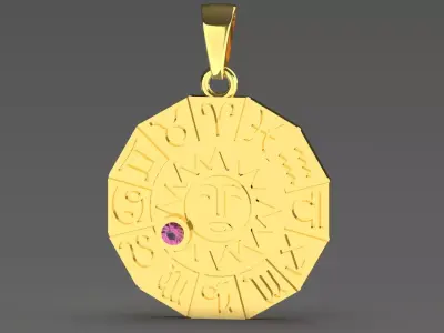 STL 3D gold pendant is a striking a circular zodiac wheel gp0426 3D print model