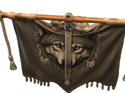 Mystic Wolf Banne Low-poly 3D model