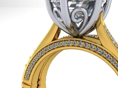 2 Carat Oval Cut Classic Vintage Bridal ring 3D model 3D print model