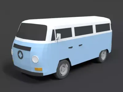 Low Poly Cartoon Retro Van Low-poly 3D model