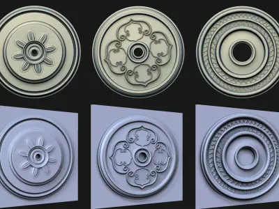 40 Rosette Ceiling Base Mesh and VDM Brushes Pack  Low-poly 3D model