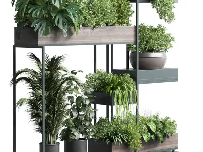 Standing metal shelf with a set of plants 3D model
