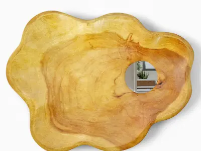 Teak Wood Wave Plate Mirror 3D model