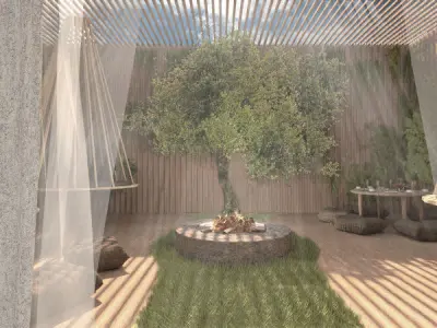 Templo room with tub and plants 3D model