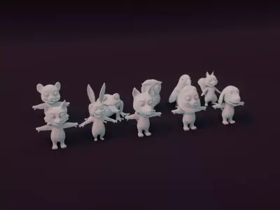 Cartoon Animals Rigged Base Mesh 10 Models Pack Vol 1 Low-poly 3D model
