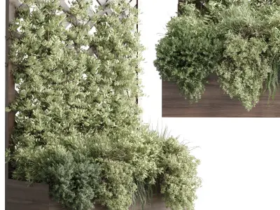 Vertical garden box wooden outdoor green garden plants 90 3D model