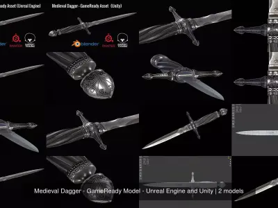 Medieval Dagger - GameReady Model - Unreal Engine and Unity 3D Model Collection