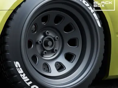 D STEEL WHEEL SET FRONT AND REAR WITH 2 TIRES for miniatures 3D print model