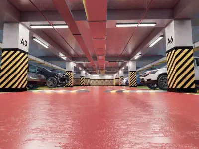CARPARK parking garage with cars parked in it Low-poly 3D model
