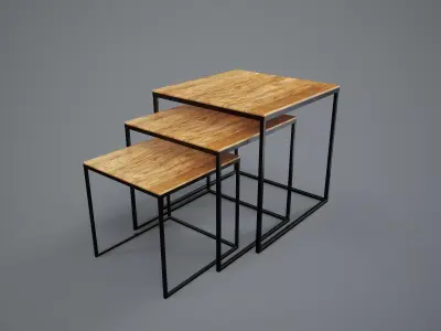 Table PBR Game Ready nesting with metal legs and wood top Low-poly 3D model